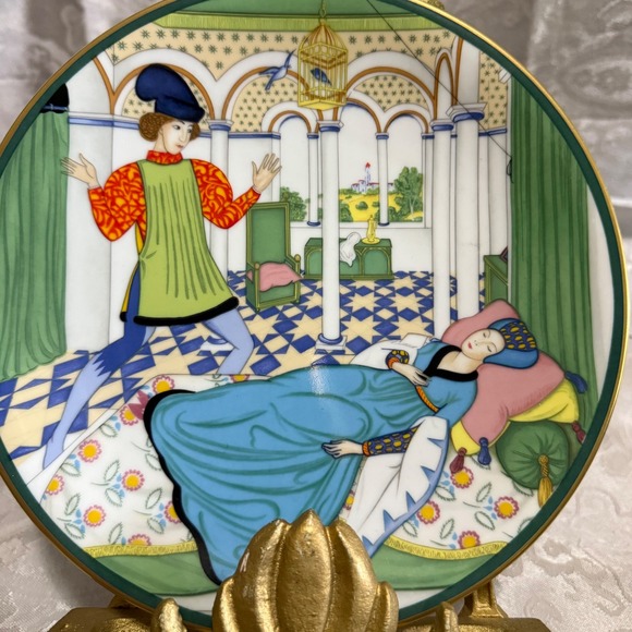 Villeroy & Boch Plate Wall Hang Sleeping Beauty 24K Gold Edmund Dulac Heinrich - Picture 4 of 6